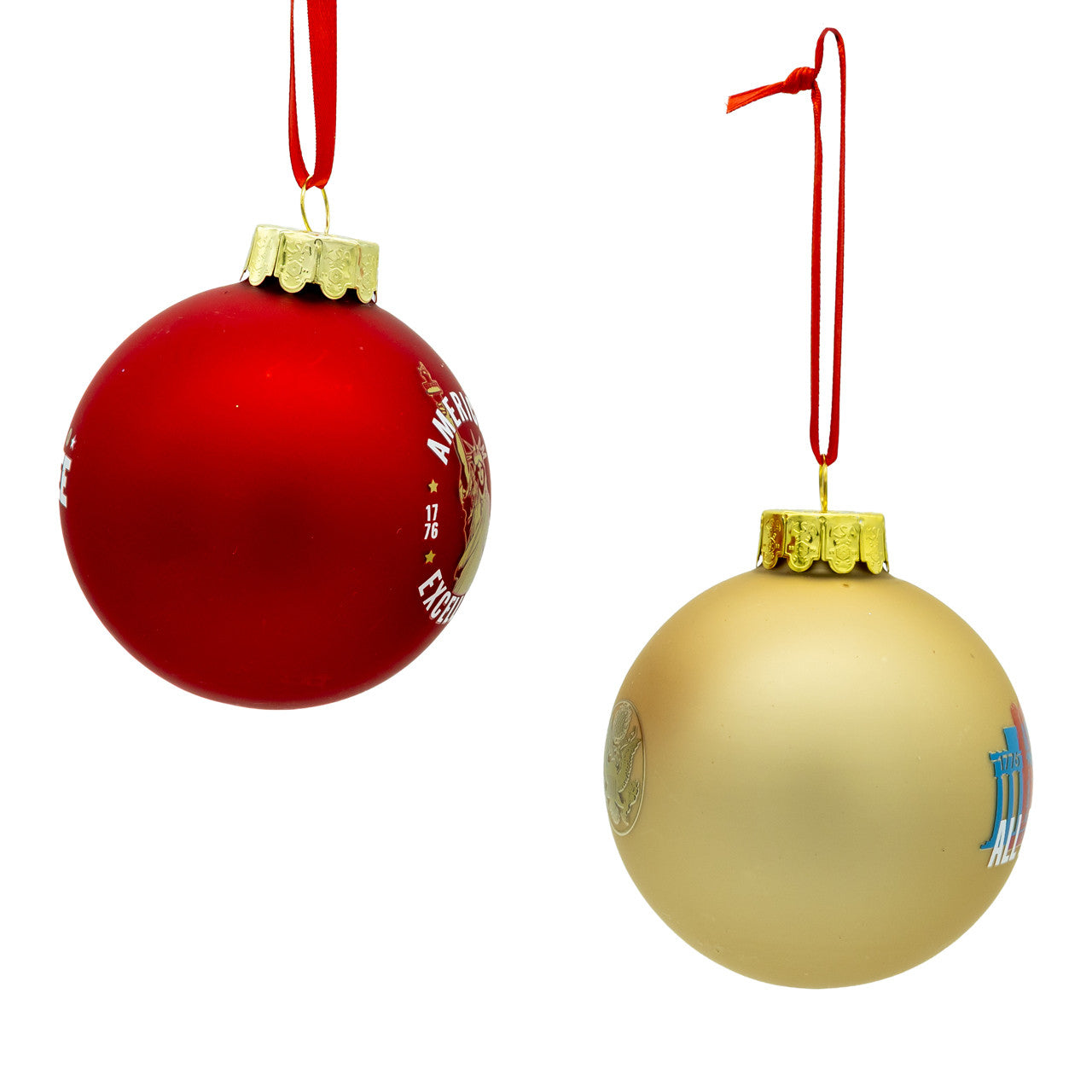 80MM Glass Gold "All America" & Red "Land Of The Free" Ball Ornaments