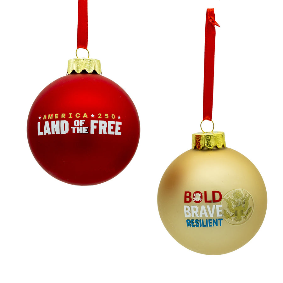 80MM Glass Gold "All America" & Red "Land Of The Free" Ball Ornaments