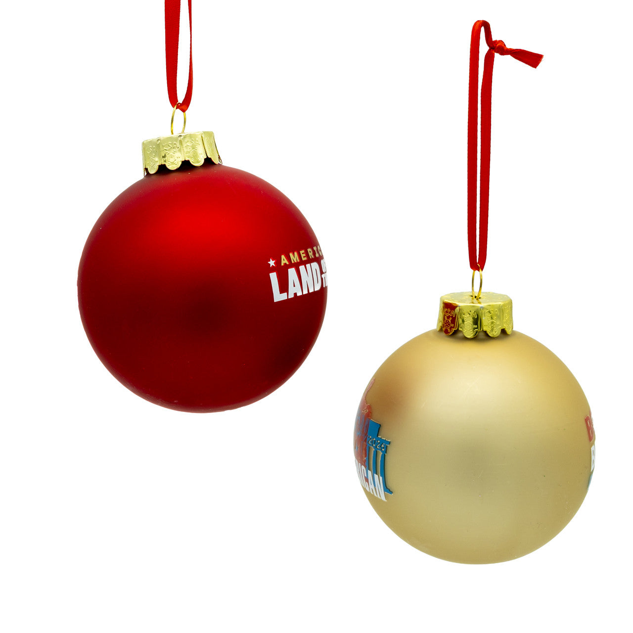 80MM Glass Gold "All America" & Red "Land Of The Free" Ball Ornaments