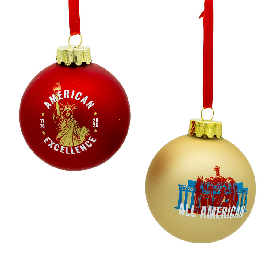 80MM Glass Gold "All America" & Red "Land Of The Free" Ball Ornaments