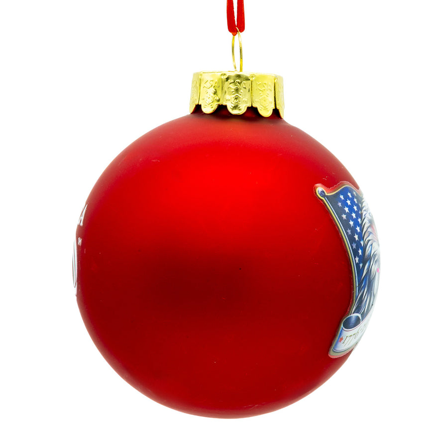 80MM Glass America 250th Red Ball With Eagle Head & Flag Ornament