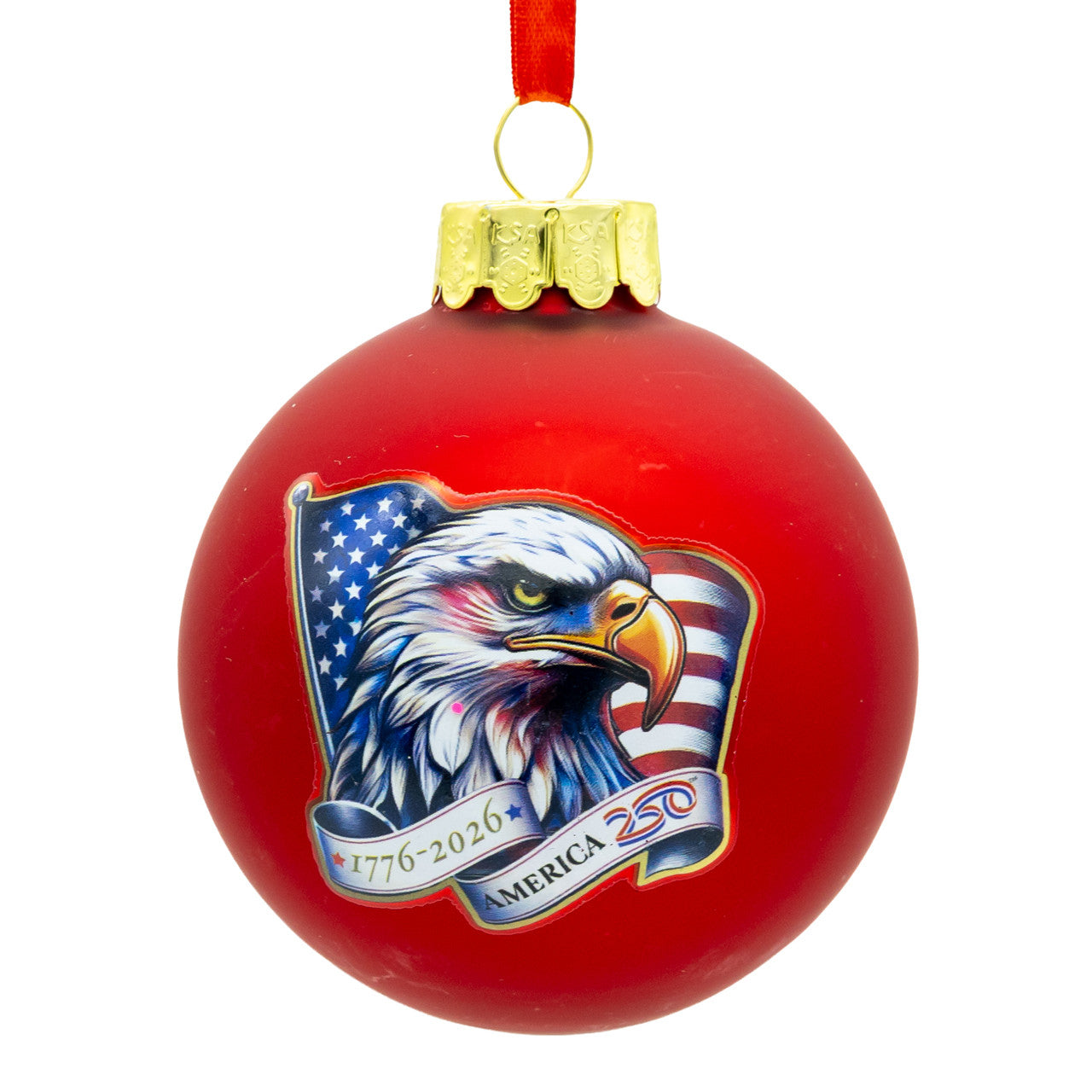 80MM Glass America 250th Red Ball With Eagle Head & Flag Ornament