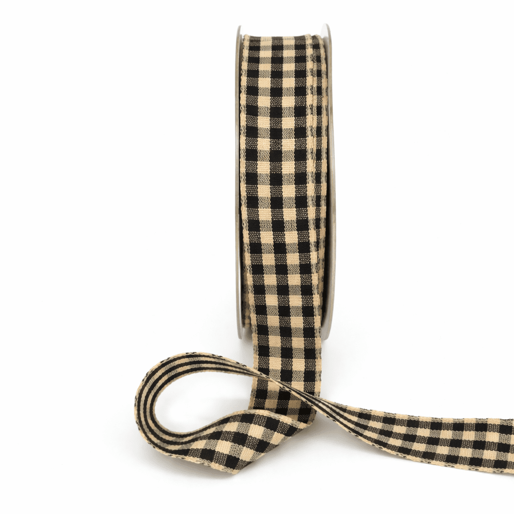 7/8 Inch Woven Antique Ivory Checkered Ribbon with Woven Edge – AKB-10N BLACK