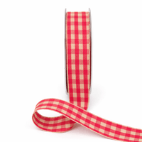 7/8 Inch Woven Antique Ivory Checkered Ribbon with Woven Edge – AKB-17N PINK