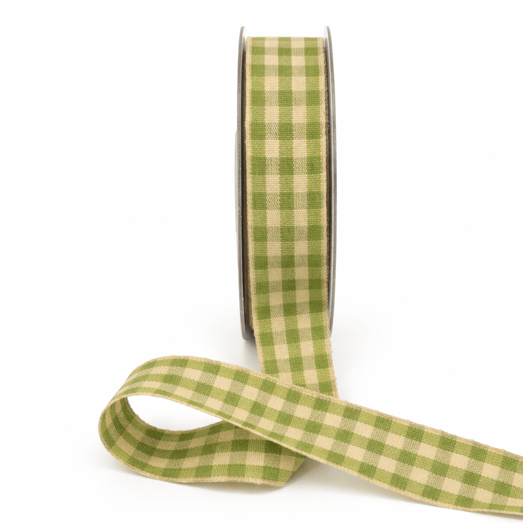 7/8 Inch Woven Antique Ivory Checkered Ribbon with Woven Edge – AKB-66N LIGHT GREEN