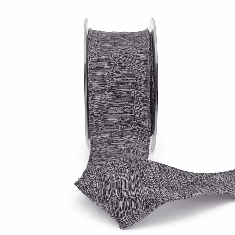 2 Inch Two Tone Crinkle Crushed Ribbon with Wired Edge – AW35 – BLACK/CHAMPAGNE