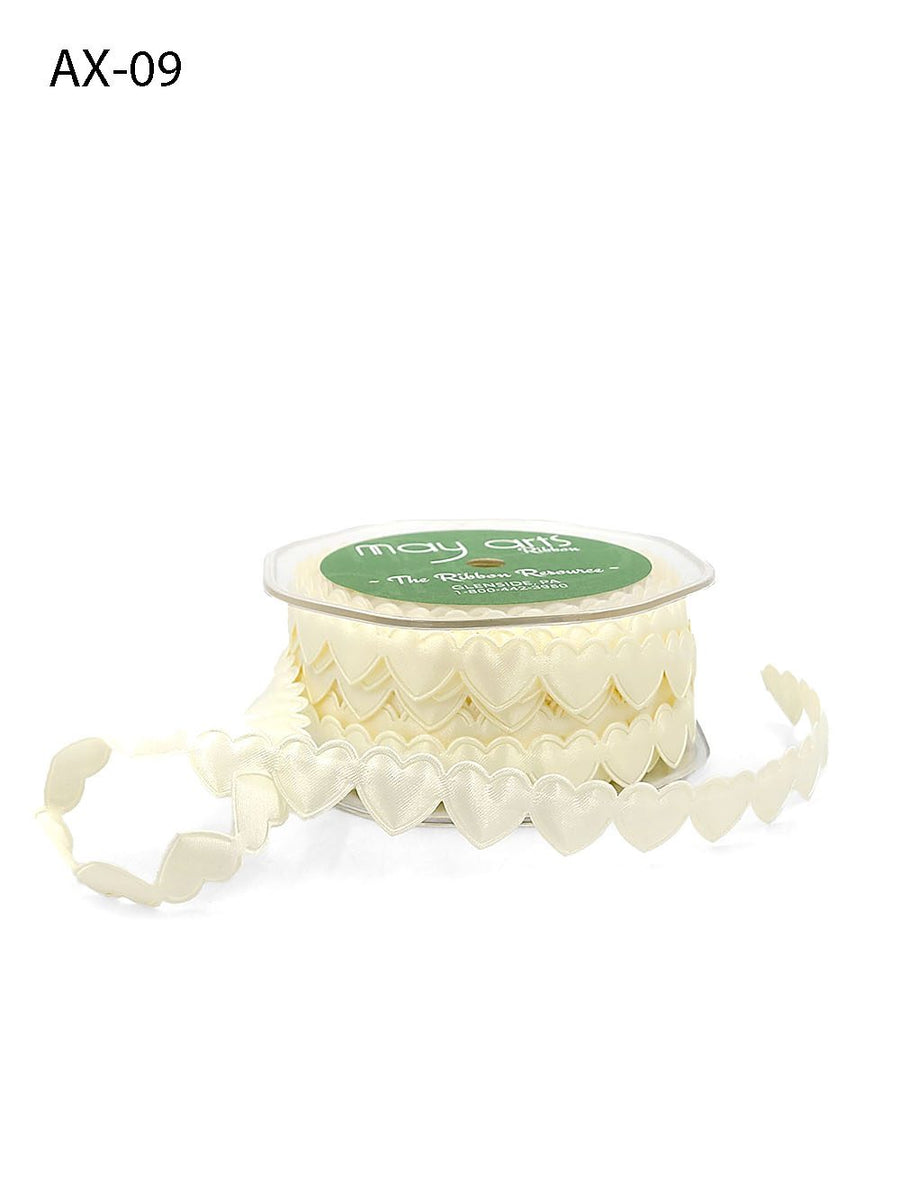 3/4″ Puffy Satin Seasonal Shape Ribbon with Cut Sealed Edge – AX09 – IVORY HEARTS