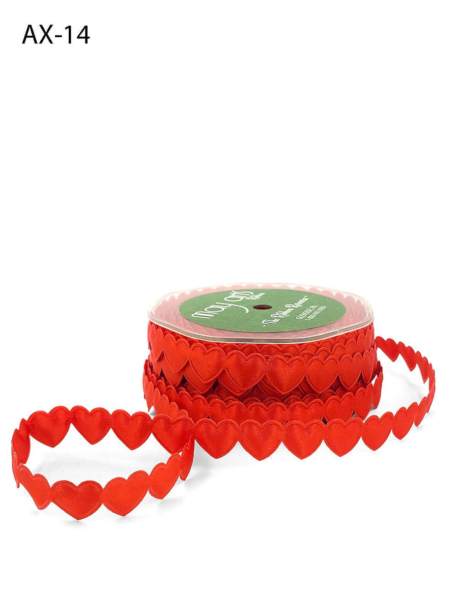 3/4″ Puffy Satin Seasonal Shape Ribbon with Cut Sealed Edge – AX14 – RED HEARTS