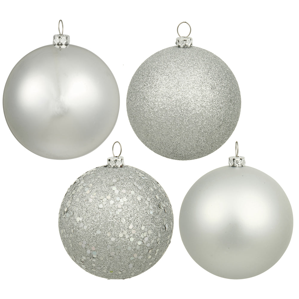 6" Silver 4 Finish Ball Orn Box of 4