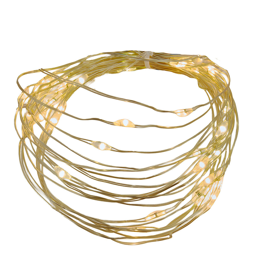 Battery Operated 50L Classic White & Warm White Micro LED Gold Wire Light Set