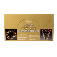Battery Operated 50L Classic White & Warm White Superbright LED Gold Wire Light Set In PDQ