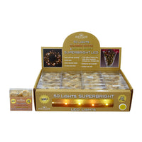 Battery Operated 50L Classic White & Warm White Superbright LED Gold Wire Light Set In PDQ