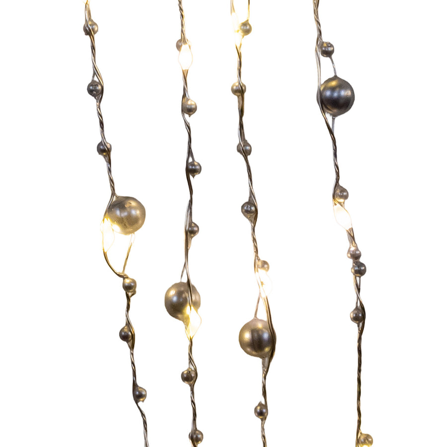 Battery Operated White, Silver & Gold Pearl LED Fairy String Light Set In PDQ