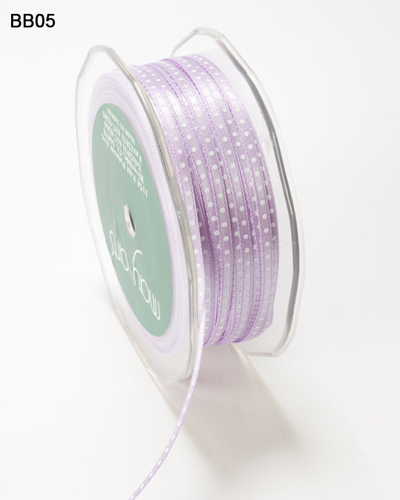 1/8 Inch Satin Mini Center Dot Ribbon with Woven Edge – BB05 – LAVENDER