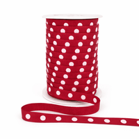 3/8 Inch Grosgrain White Center Dot Ribbon with Woven Edge – BD14 – RED