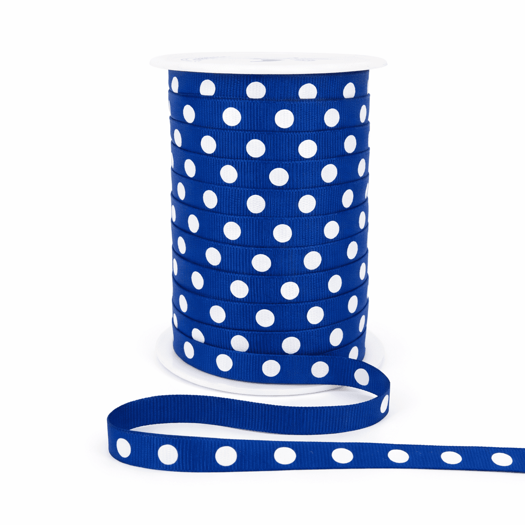 3/8 Inch Grosgrain White Center Dot Ribbon with Woven Edge – BD44 – ROYAL BLUE