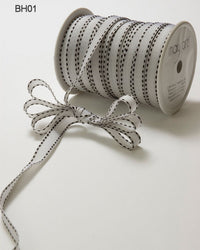 3/8 Inch Classic Grosgrain Ribbon with Woven Stitched Edge – BH01 – WHITE/BLACK STITCH