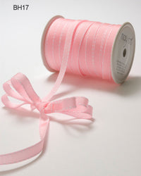 3/8 Inch Classic Grosgrain Ribbon with Woven Stitched Edge – BH17 – PINK/WHITE STITCH