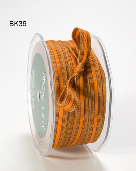 3/8 Inch Grosgrain Striped Ribbon – BK36 – BROWN/ORANGE/ANTIQUE GOLD