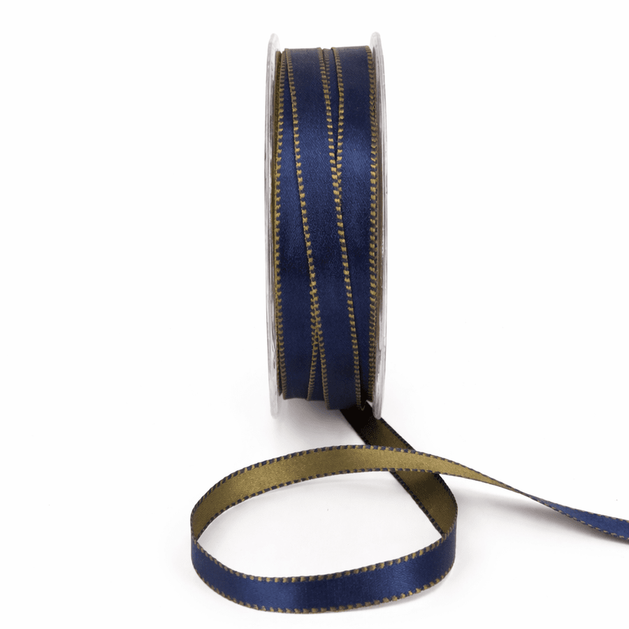 3/8 Inch Two-Color Reversible Satin with Woven Stitched Edge – BM-8-03 – OLIVE GREEN/NAVY BLUE