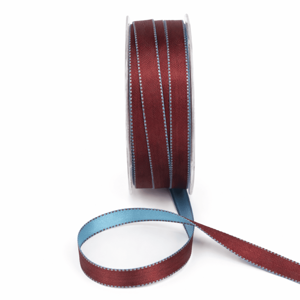 3/8 Inch Two-Color Reversible Satin with Woven Stitched Edge – BM-8-04 – LIGHT BLUE BROWN