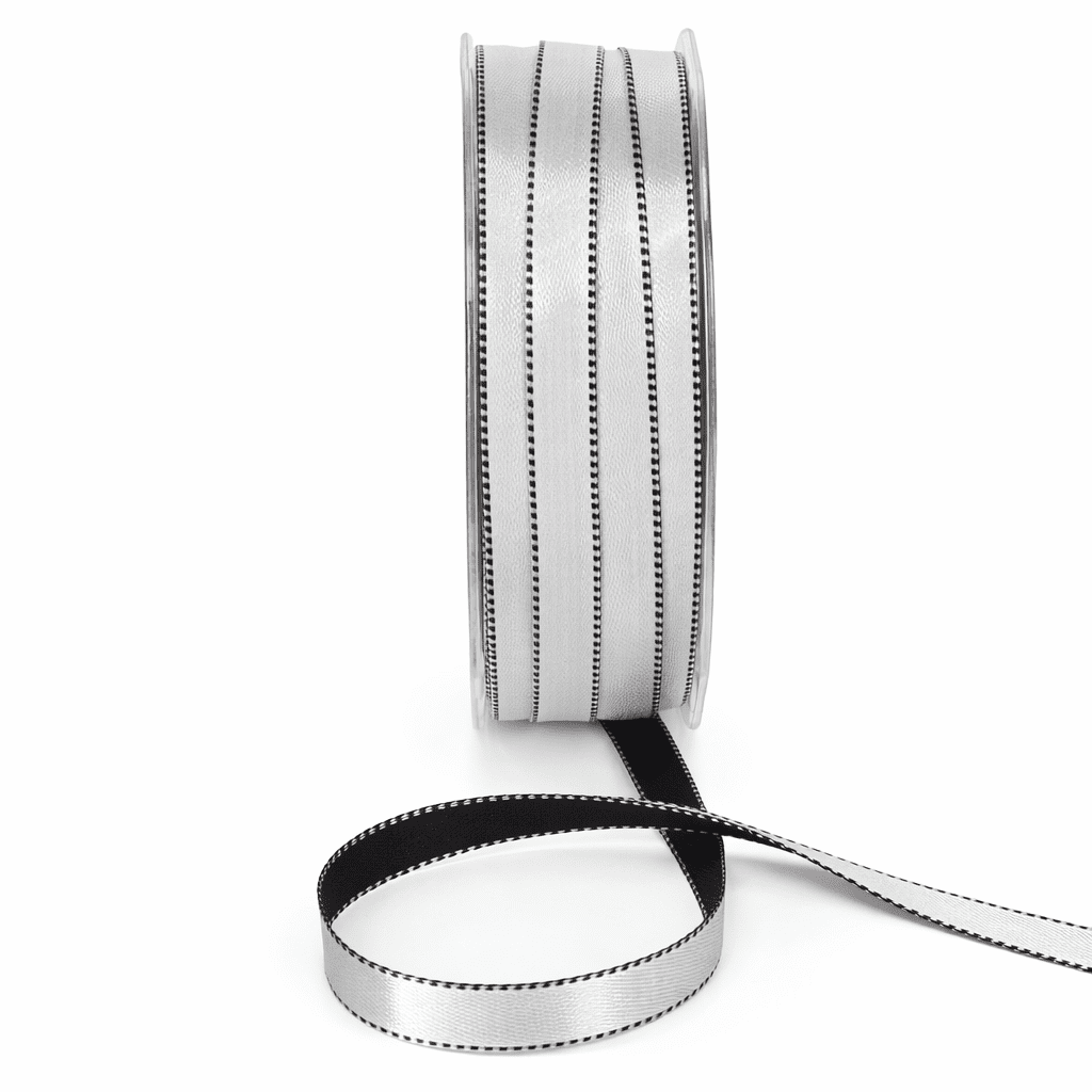 3/8 Inch Two-Color Reversible Satin with Woven Stitched Edge – BM-8-10 – BLACK/SILVER