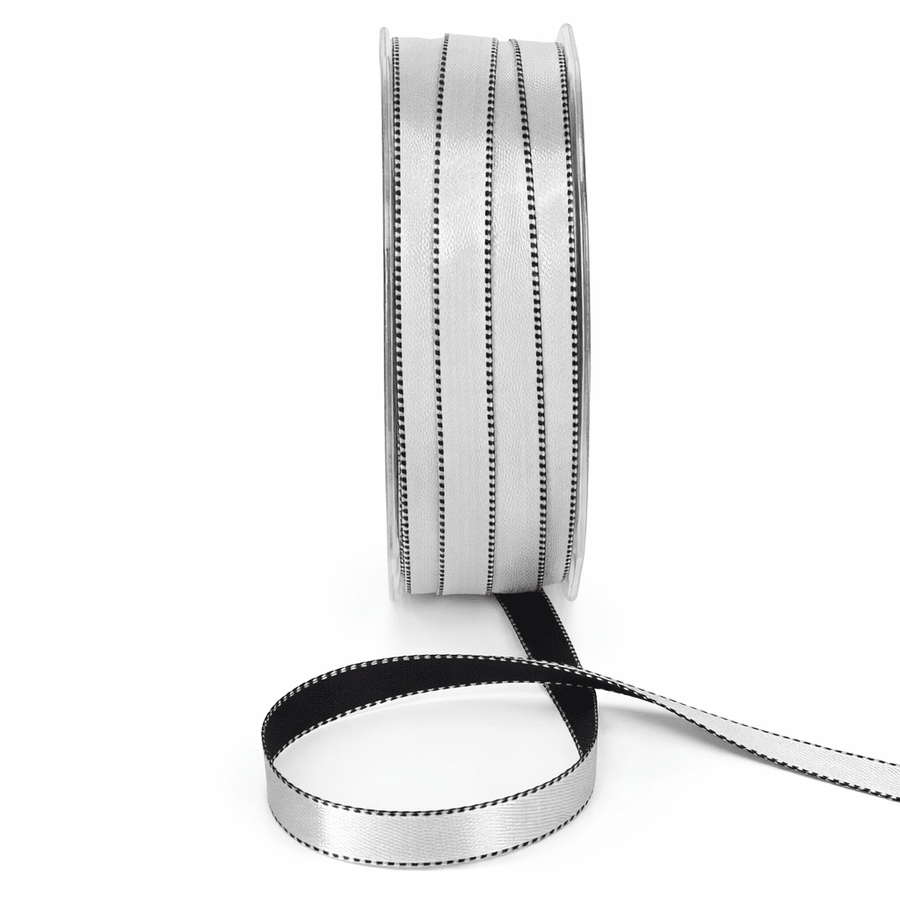 3/8 Inch Two-Color Reversible Satin with Woven Stitched Edge – BM-8-10 – BLACK/SILVER