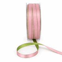 3/8 Inch Two-Color Reversible Satin with Woven Stitched Edge – BM-8-20 – PINK/PARROT GREEN