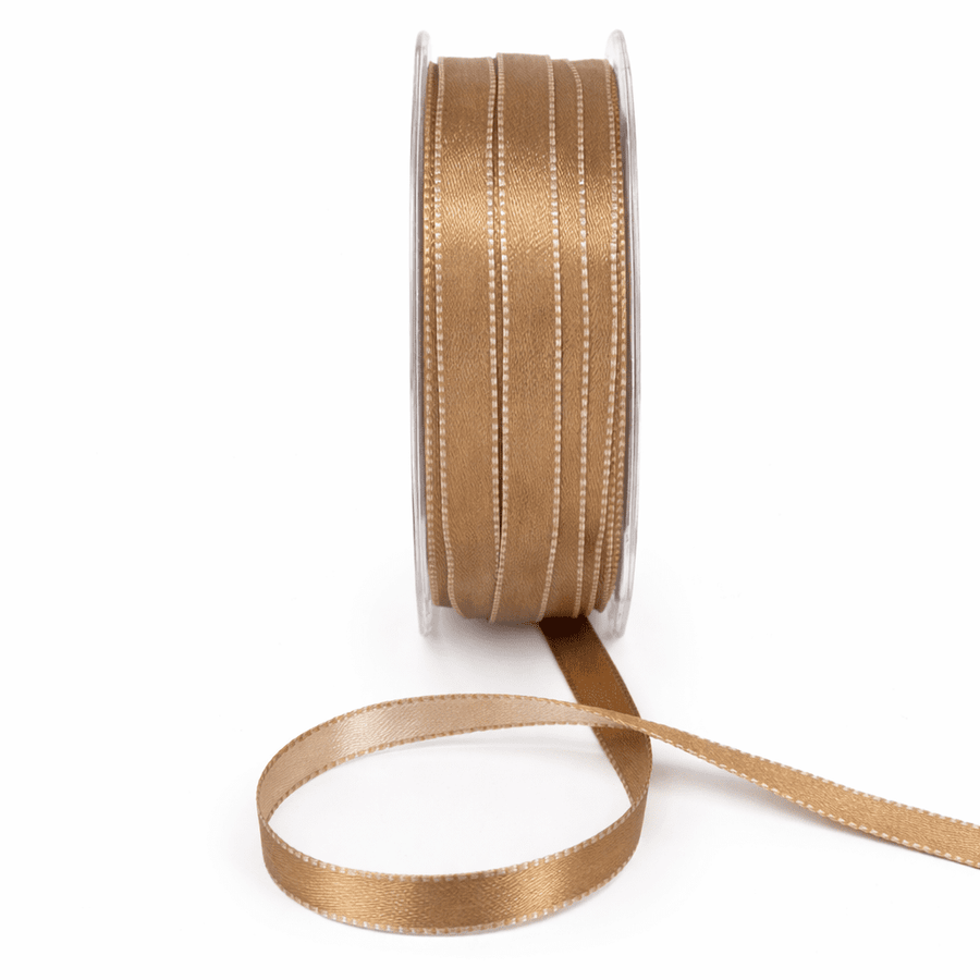 3/8 Inch Two-Color Reversible Satin with Woven Stitched Edge – BM-8-32 – ANTIQUE GOLD/CHAMPAGNE