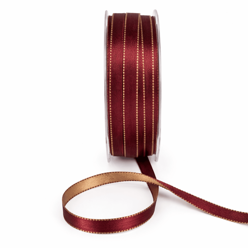 3/8 Inch Two-Color Reversible Satin with Woven Stitched Edge – BM-8-33 – BROWN/ANTIQUE GOLD