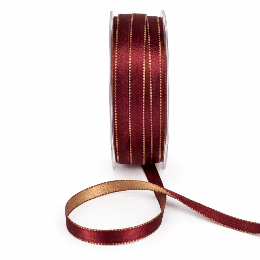 3/8 Inch Two-Color Reversible Satin with Woven Stitched Edge – BM-8-33 – BROWN/ANTIQUE GOLD