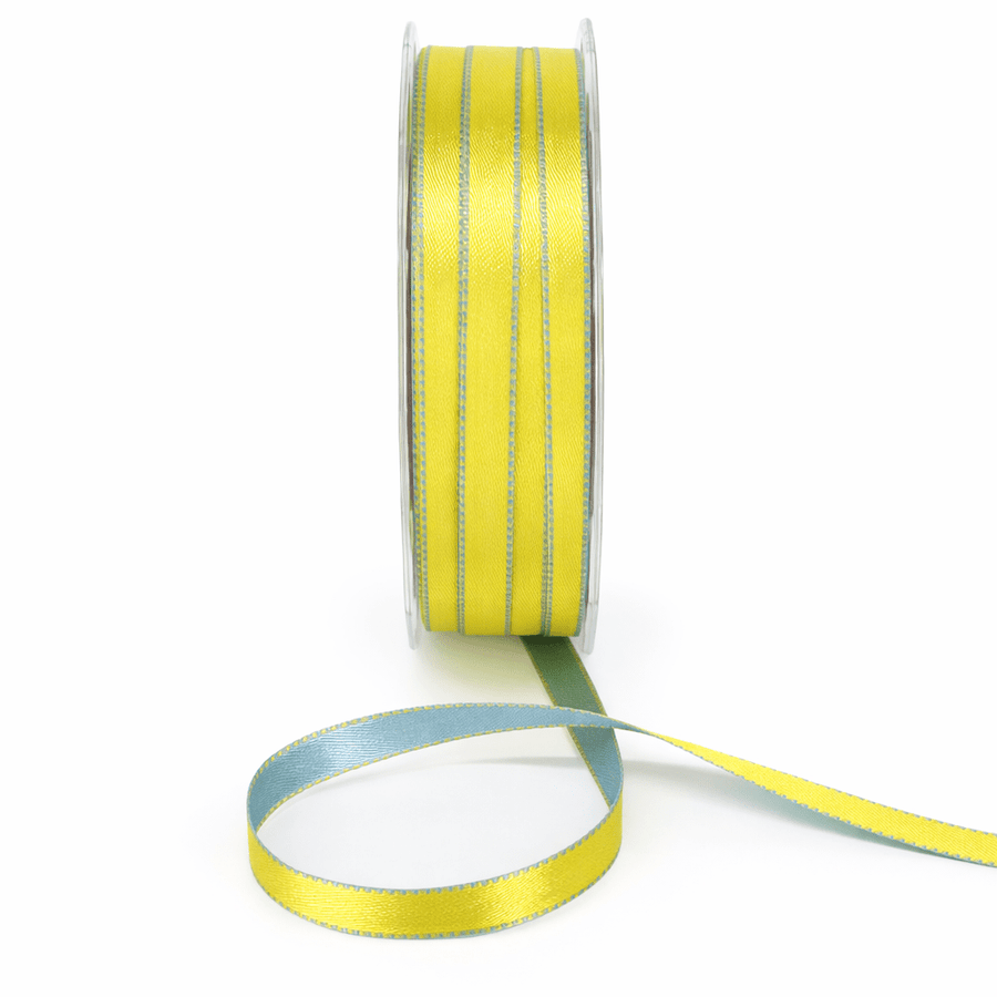 3/8 Inch Two-Color Reversible Satin with Woven Stitched Edge – BM-8-66 – LIGHT BLUE/PARROT GREEN