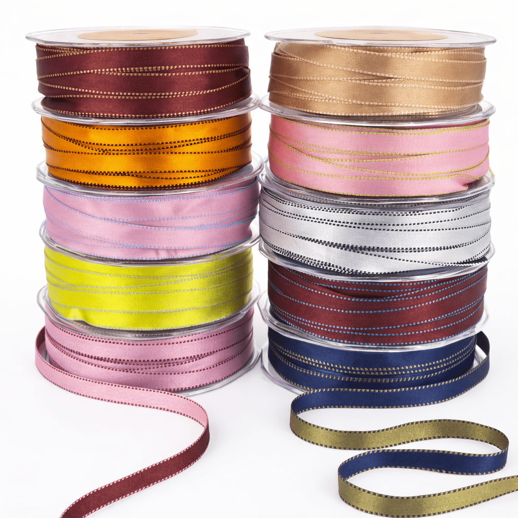3/8 Inch Two-Color Reversible Satin with Woven Stitched Edge
