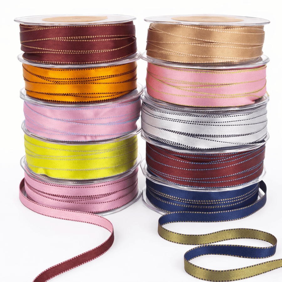 3/8 Inch Two-Color Reversible Satin with Woven Stitched Edge