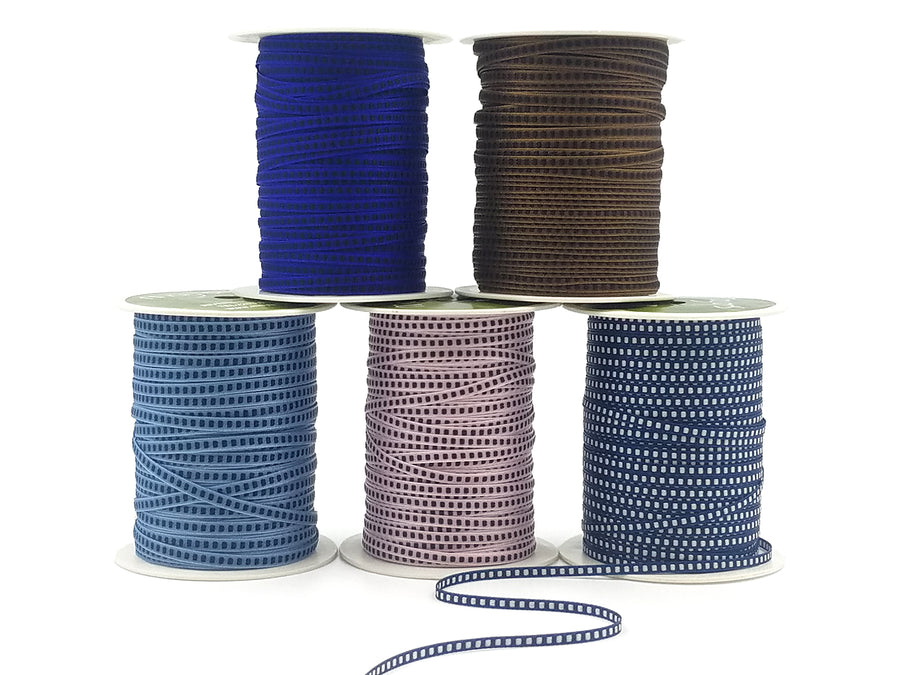 1/8 Inch Block Stitched Center Ribbon with Woven Edge