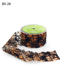 2 Inch Shimmer Sheer Velvet Spider Web Ribbon with Cut Edge – BX28 – ORANGE