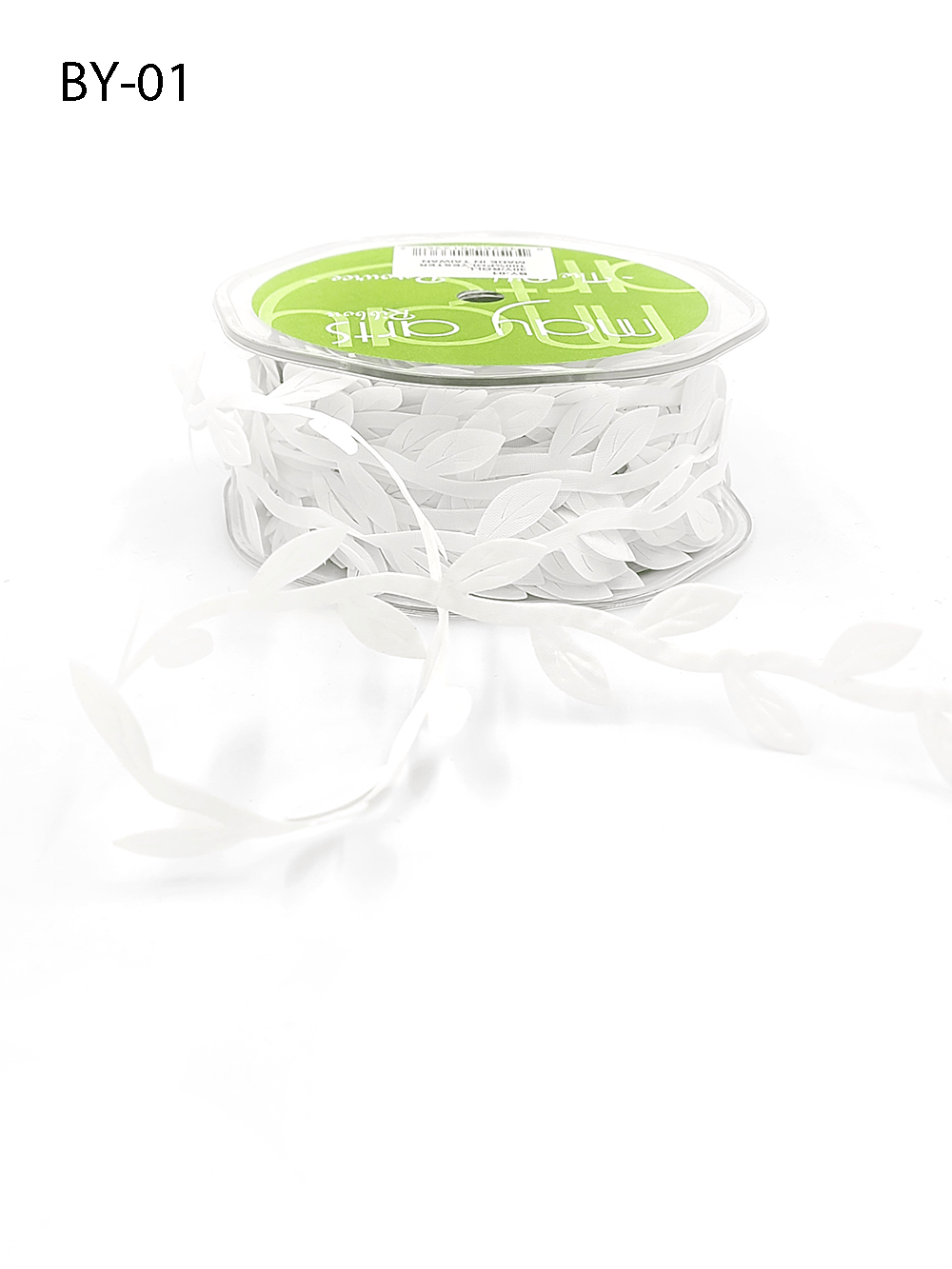 3/4 Inch Classic Leaves Ribbon with Sealed Cut Edge – BY01 – WHITE