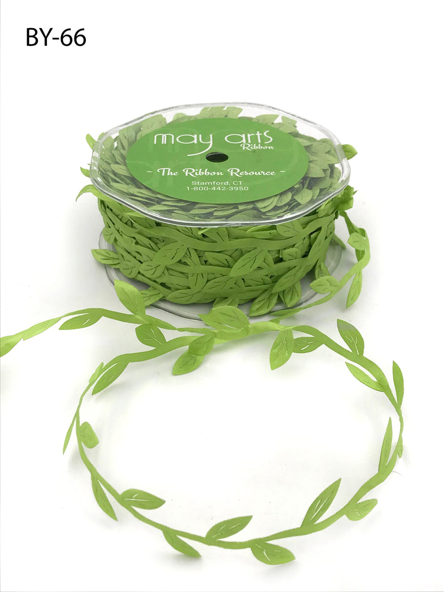 3/4 Inch Classic Leaves Ribbon with Sealed Cut Edge – BY66 – PARROT GREEN
