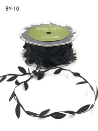 3/4 Inch Classic Leaves Ribbon with Sealed Cut Edge – BY10 – BLACK