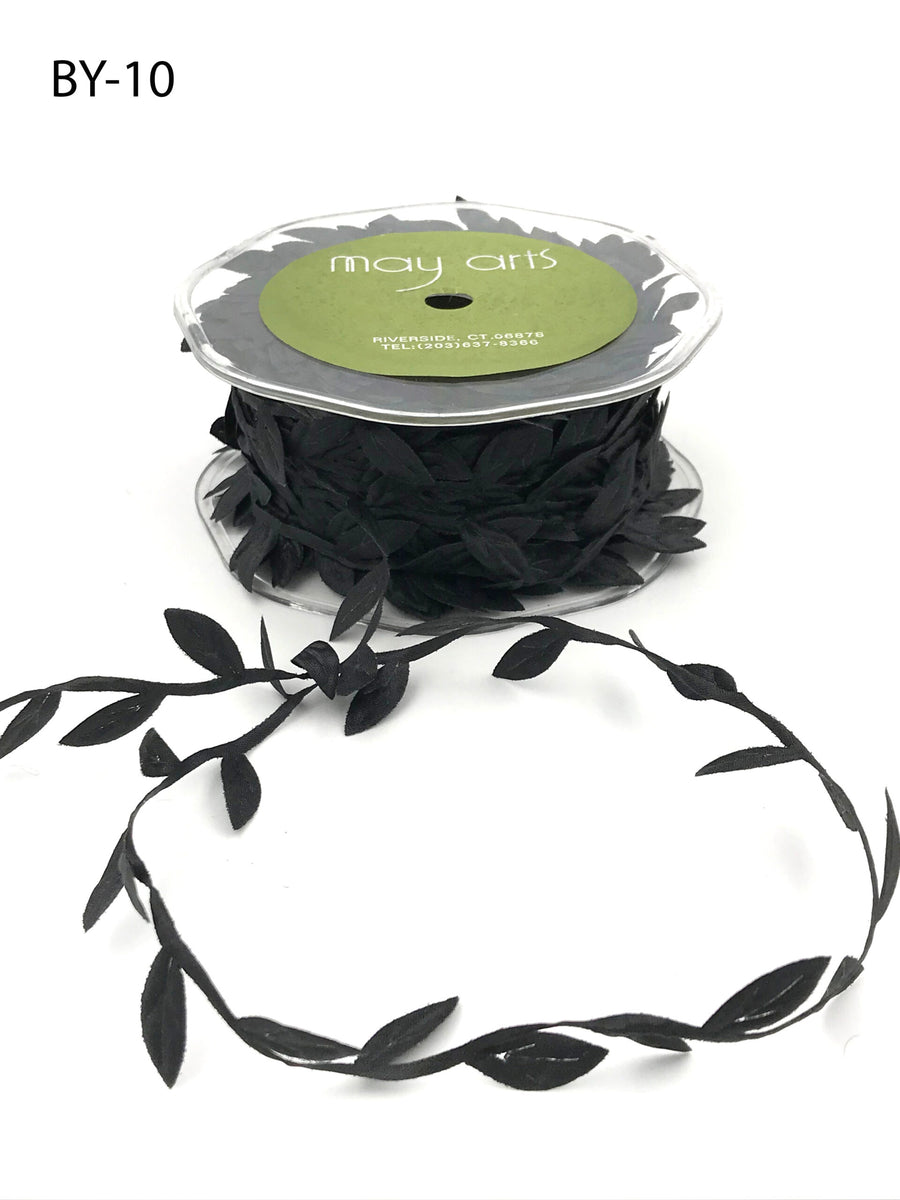 3/4 Inch Classic Leaves Ribbon with Sealed Cut Edge – BY10 – BLACK