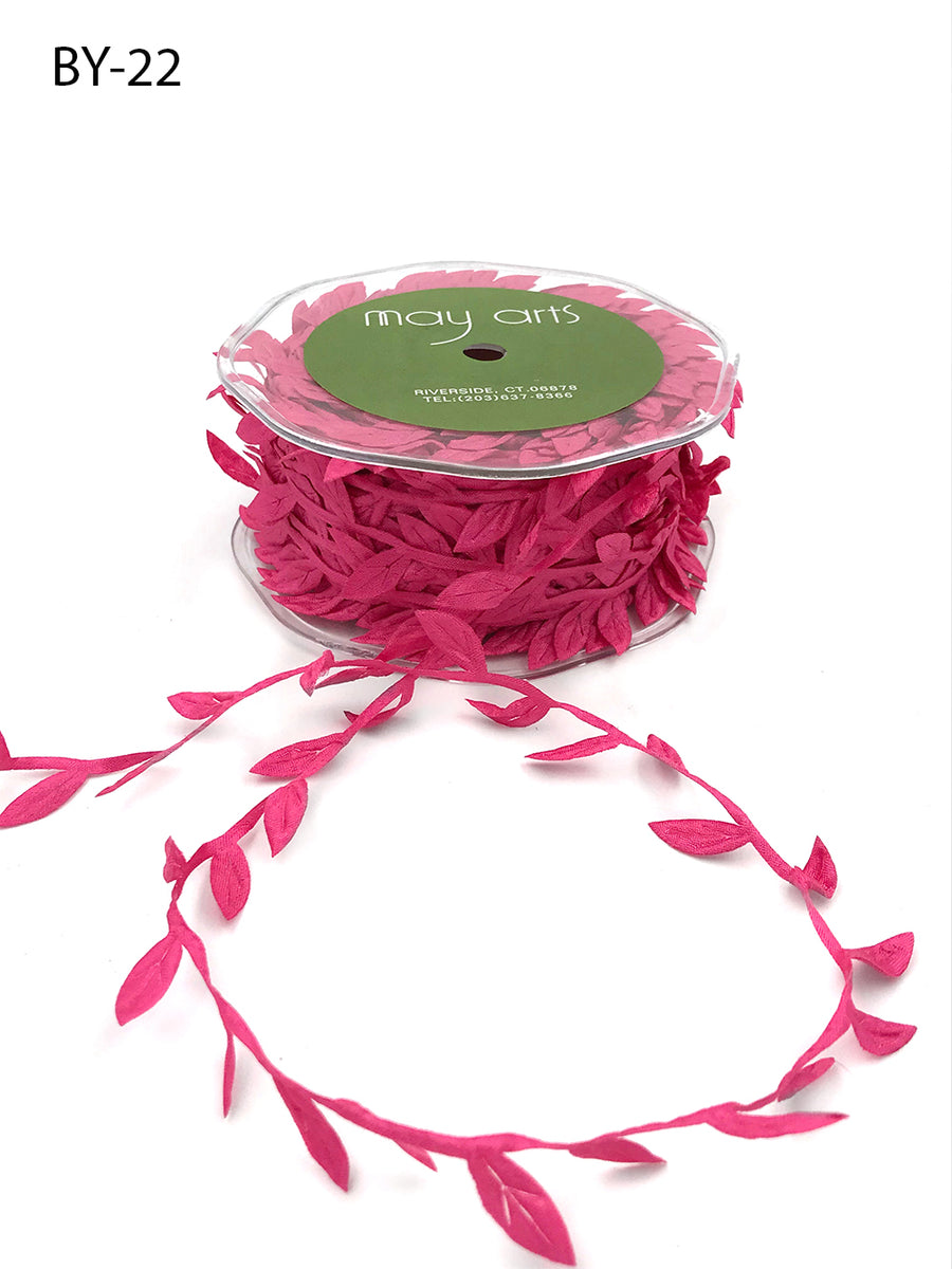 3/4 Inch Classic Leaves Ribbon with Sealed Cut Edge – BY22 – FUCHSIA