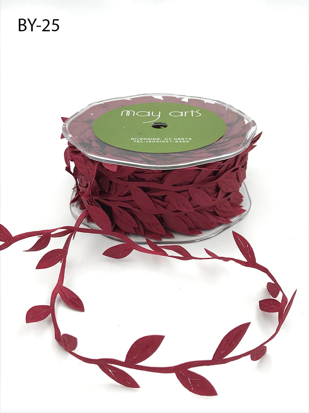 3/4 Inch Classic Leaves Ribbon with Sealed Cut Edge – BY25 – BURGUNDY