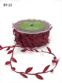 3/4 Inch Classic Leaves Ribbon with Sealed Cut Edge – BY25 – BURGUNDY
