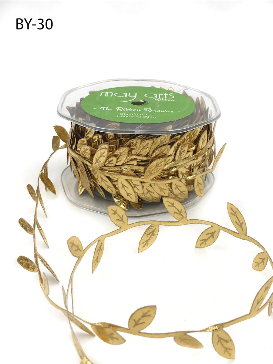 3/4 Inch Classic Leaves Ribbon with Sealed Cut Edge – BY30 – GOLD