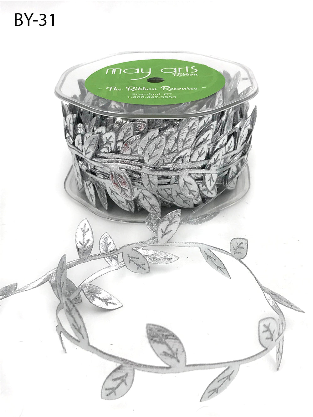 3/4 Inch Classic Leaves Ribbon with Sealed Cut Edge – BY31 – SILVER