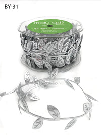 3/4 Inch Classic Leaves Ribbon with Sealed Cut Edge – BY31 – SILVER