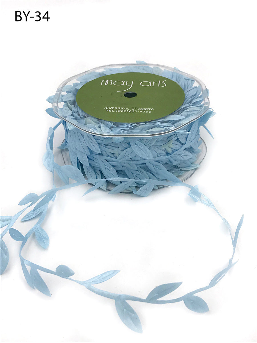 3/4 Inch Classic Leaves Ribbon with Sealed Cut Edge – BY34 – LIGHT BLUE