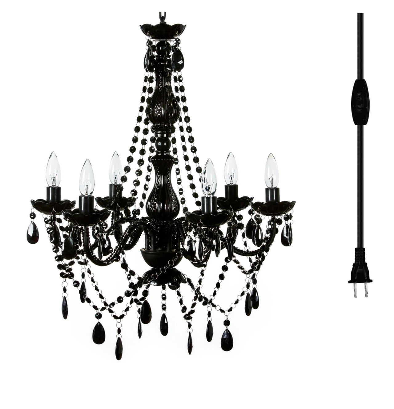 Gia 6 Light Crystal Black Chandelier