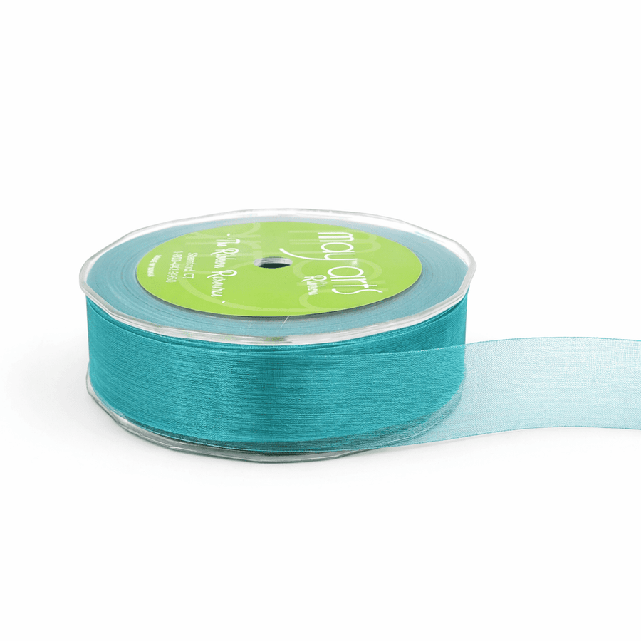 1 Inch Soft Shimmer Sheer Ribbon with Cut Edge – C-1-04 TEAL