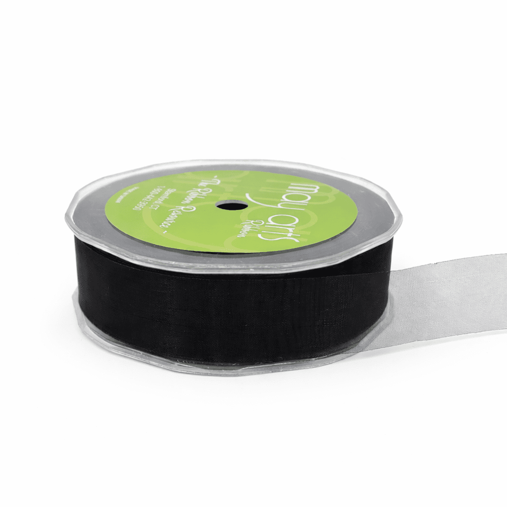 1 Inch Soft Shimmer Sheer Ribbon with Cut Edge – C-1-10 BLACK
